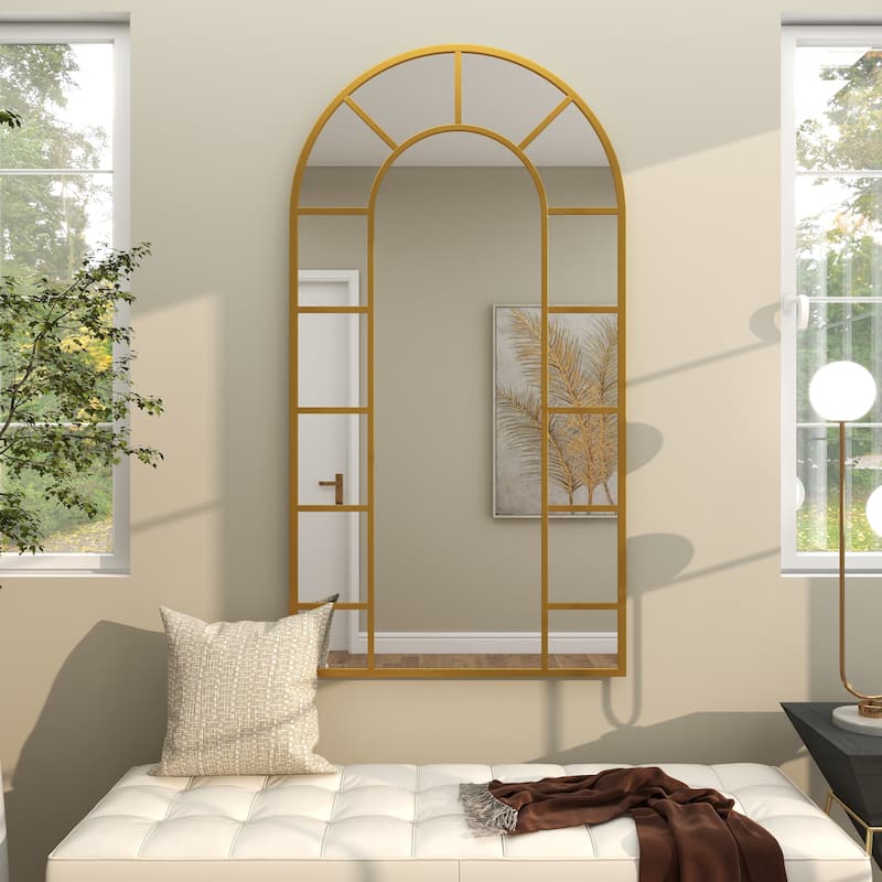 Metal Arched Window Pane Wall Mirror with Arched Top - Gold or Black - Roche River Decor