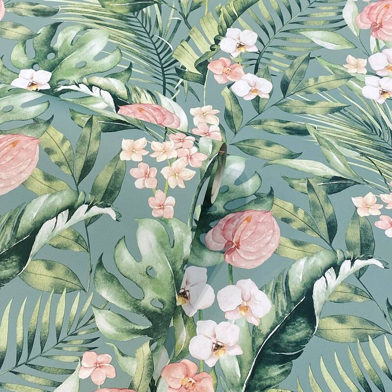 Arthouse Harrietta Sea Green Tropical Floral Wallpaper