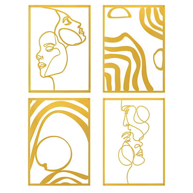 Art3d Metal Framed Wall Art Set-4-sheet Black or Gold 17"x12" - 17 x 12-gold