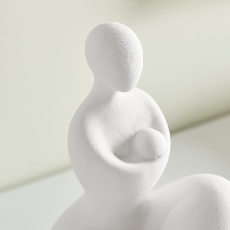 Hans White Abstract Mother Embracing Child Matte Ceramic Sculpture