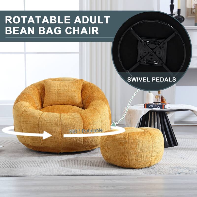 HOMEFUN Comfortable Beanbag sofa, with memory foam filler, can rotate super large round sofa