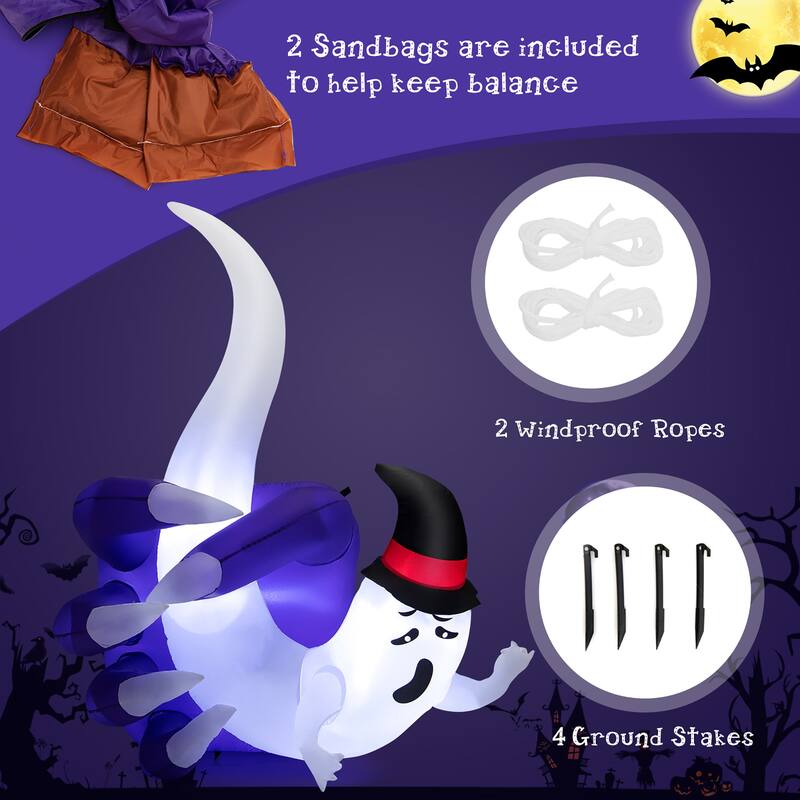 Gymax 6 FT Inflatable Horror White Ghost Halloween Decor w/ Built-in