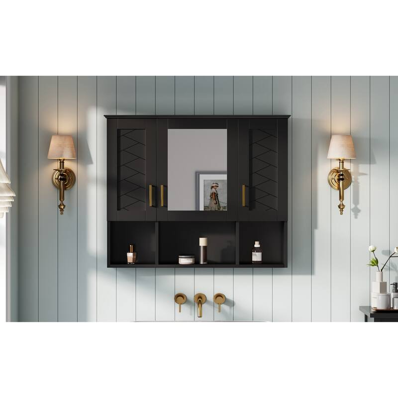 35" 2-in-1 Wall Mounted Medicine Cabinet with Adjustable Shelves & Soft Close Doors, High-Define Mirror with Storage