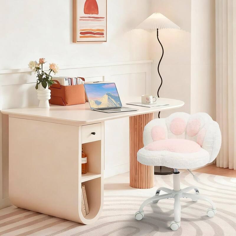 360°Rotating Height Adjustable Cute Cat Paw Office Chair with Wheels for Bedroom, Home Office