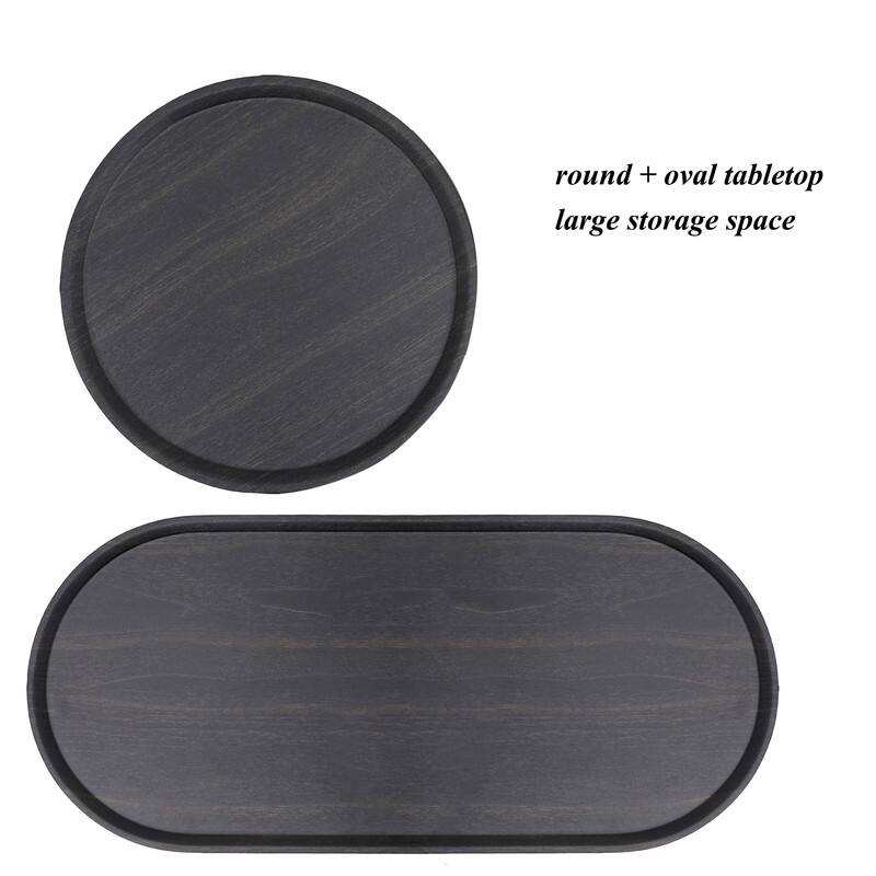 Round Coffee Table with Storage Tray 2 Tier Oval End Tables Wooden Small Side Table for Living Room