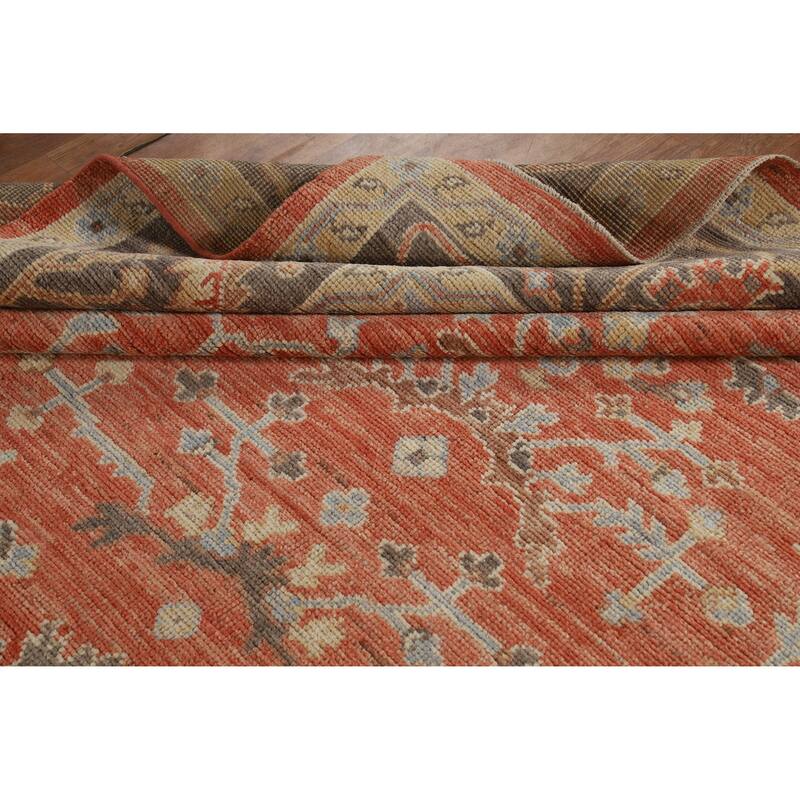 Hand Knotted Oriental 100% Wool Carpet Transitional All-Over Oranges & Rust Oushak Area Rug - 12' 7'' X 9' 0''