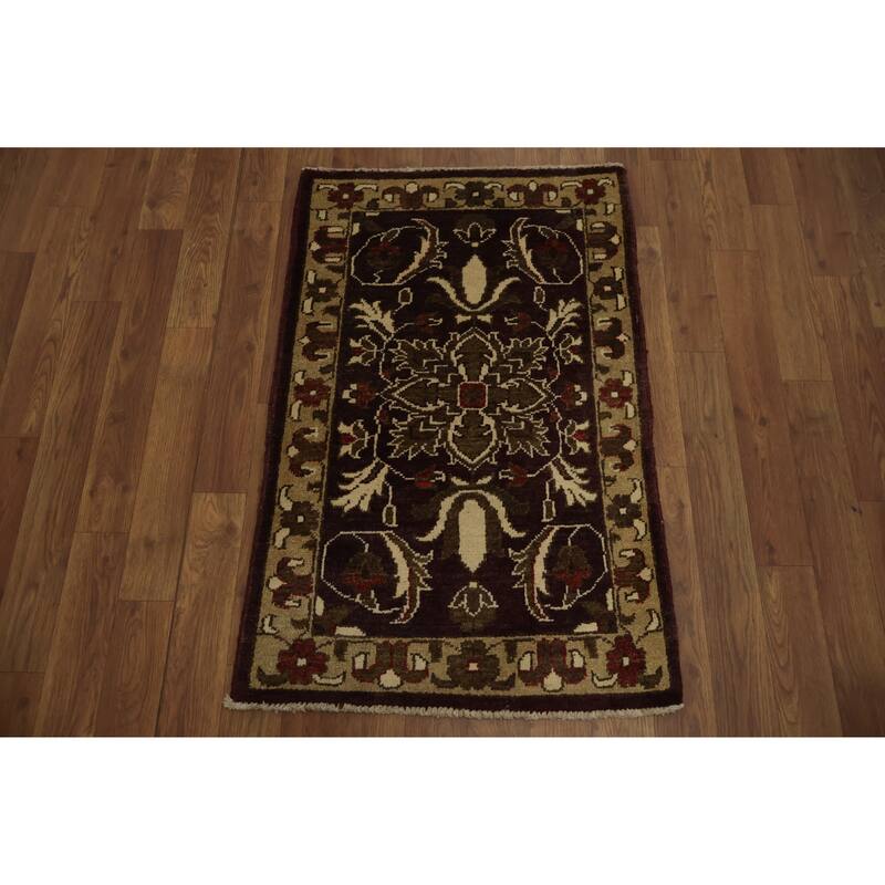 Hand Knotted Oriental 100% Wool Carpet Traditional All-Over Brown Peshawar Area Rug - 3' 1'' X 2' 0''