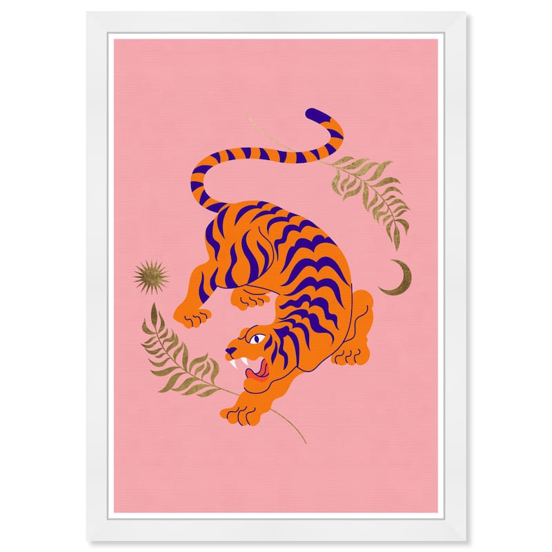 Wynwood Studio Prints Animals Tigress of the Leaves Pink and Global Wall Art Canvas Print