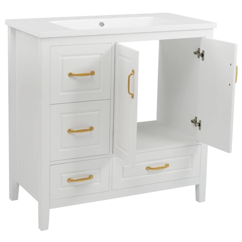 36 inch Bathroom Vanity with Sink, One Cabinet with Soft-closing Doors, 4 Soft-Closing Drawers, Metal Handles