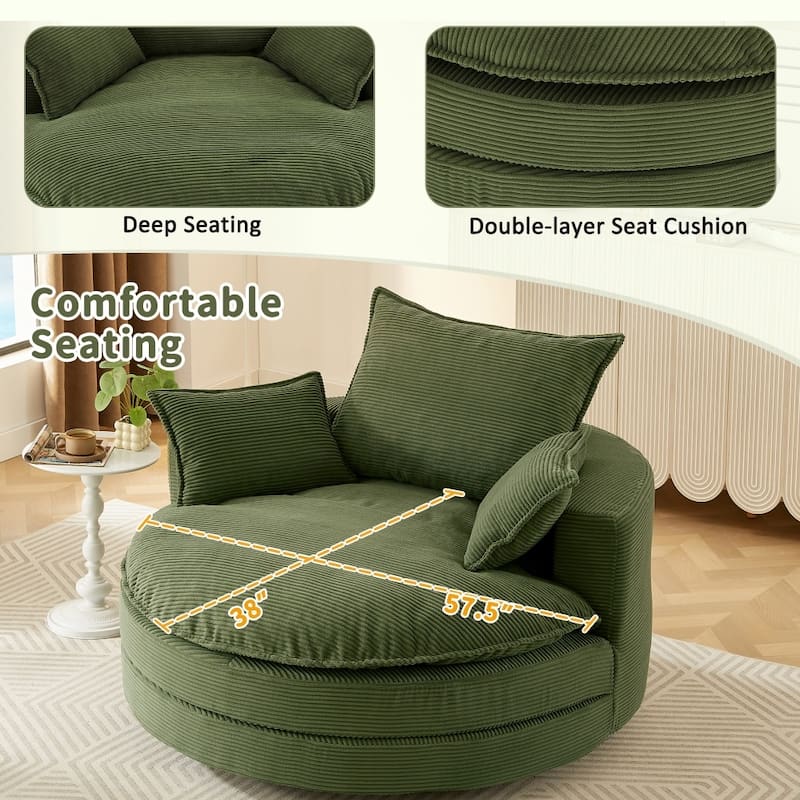 360° Swivel Sofa Chair Accent Barrel Chair with Dual-layer Cushion Design and 3 Removable Pillows