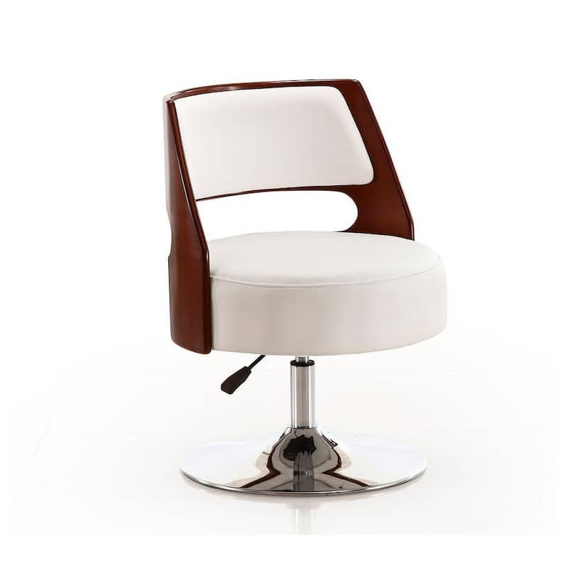 Manhattan Comfort Salon White and Polished Chrome Faux Leather Adjustable Height Swivel Accent Chair (Set of 2)