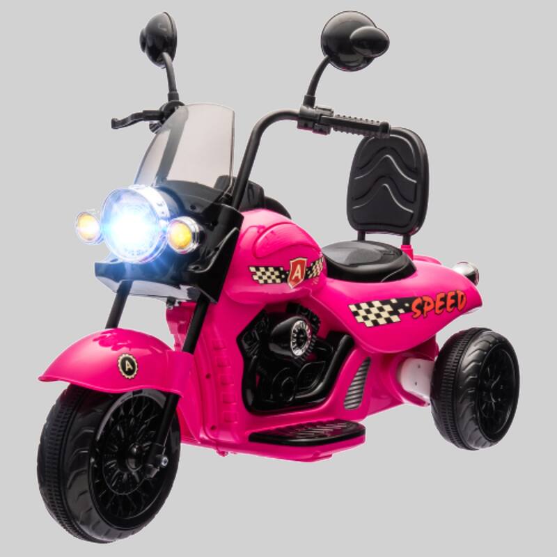 6V Electric Kids Chopper Motorcycle, 3-Wheel Ride-On with Music, Headlights, Forward/Reverse, for Boys and Girls - Pink