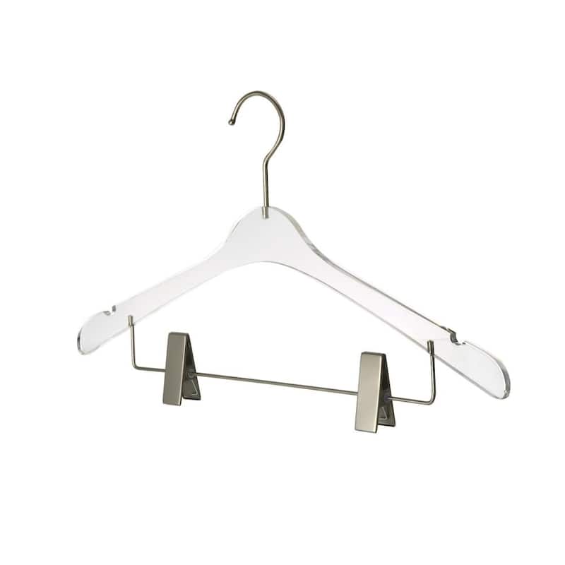 YBM Home Quality Acrylic Clear Hangers with Clips, Men - Pack of 1 - Silver