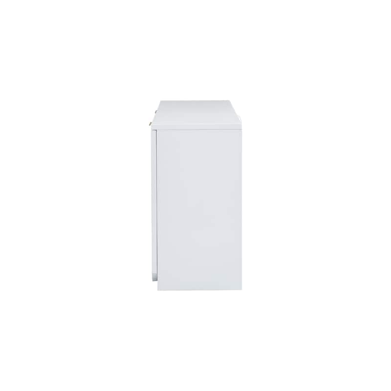 Roomfitters Four-Door Cabinet with Vertical Stripes and Wavy Design, Ideal Storage Solution for Hallway, Living Room