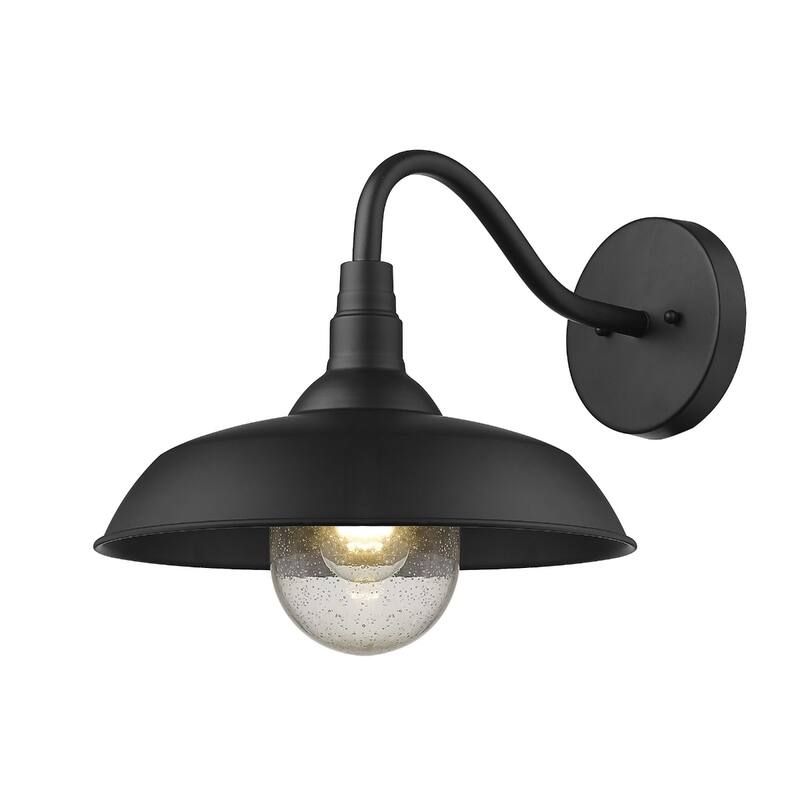 1-Light Outdoor Flush Mount Wall Light with Clear Seedy Glass Shade and Steel Fixture Garden Lighting