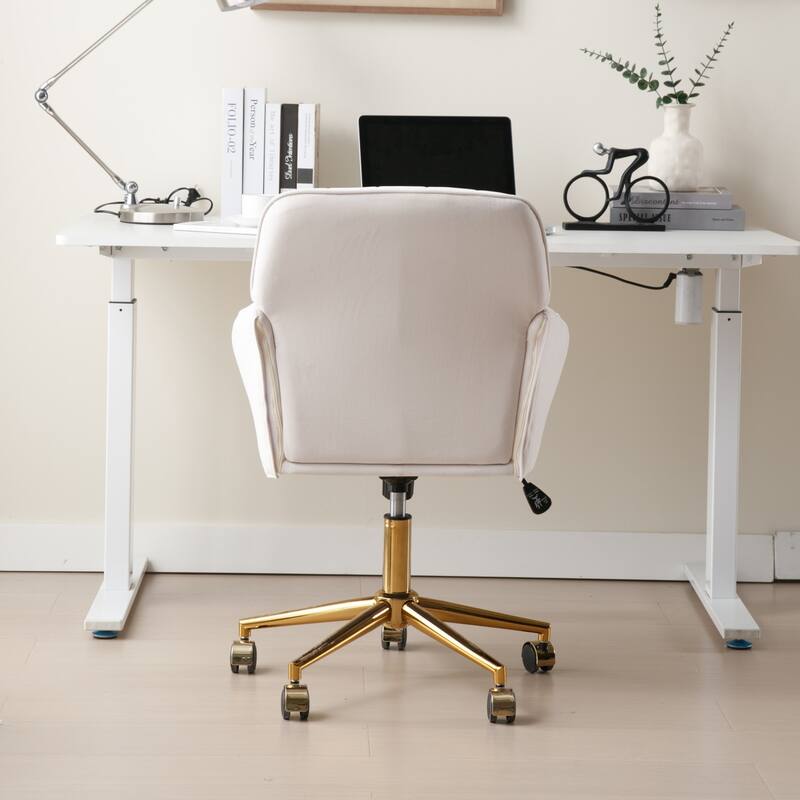 Velvet Adjustable Home Office Swivel Leisure Desk Chair with Gold Base