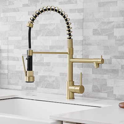 Brushed Gold Double Spout Kitchen Faucet