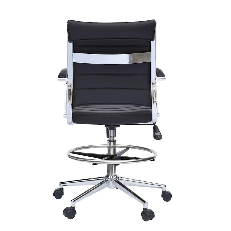 Swivel PU Leather Office Drafting Chair For Standing Table Mid-Back Ribbed Executive Ergonomic With Arms Wheels Task Computer