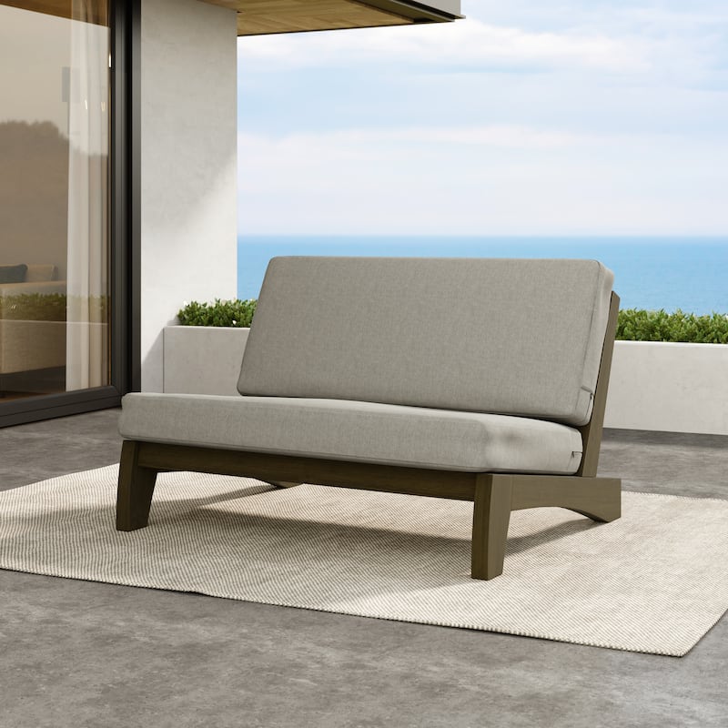 Outdoor Furniture Teak Wood Armless Loveseat Sofa With Cushion - Loveseat Whole Cushion - Light Camel/Brown
