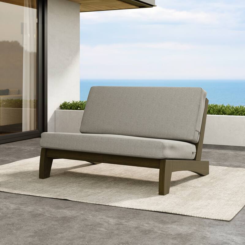 Teak Outdoor Armless Lounge Chair Set Loveseat with Cushions
