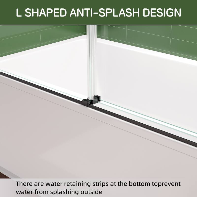 60x60 Frameless Bathtub Sliding Shower Door, 8mm Tempered Glass, Matte Black, Stainless Rollers, 4 in Adjustable