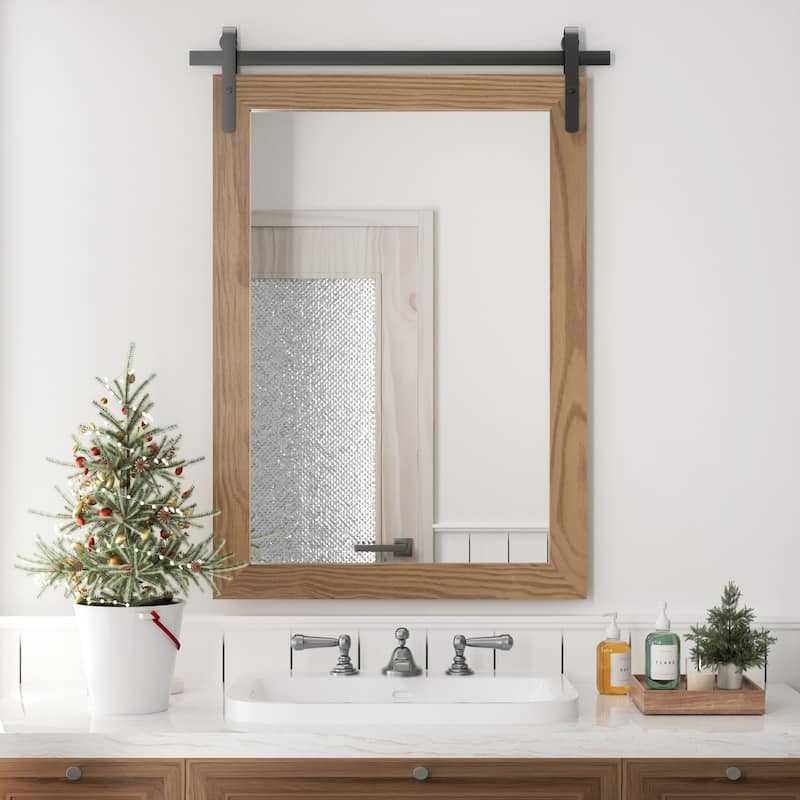 Rural Style Wall Mirrors Farmhouse Bathroom Mirrors Barn Mirror Vanity Mirror with Wood Framed(1 Piece) - 22 X 30 INCHES - Brown