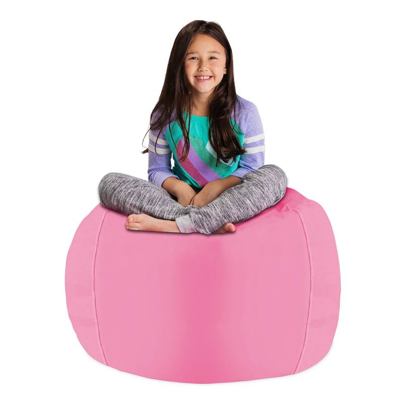 Kids' Stuffed Animal Storage Bean Bag Chair Cover or Toy Organizer - 38 Inches Large - Solid Pink