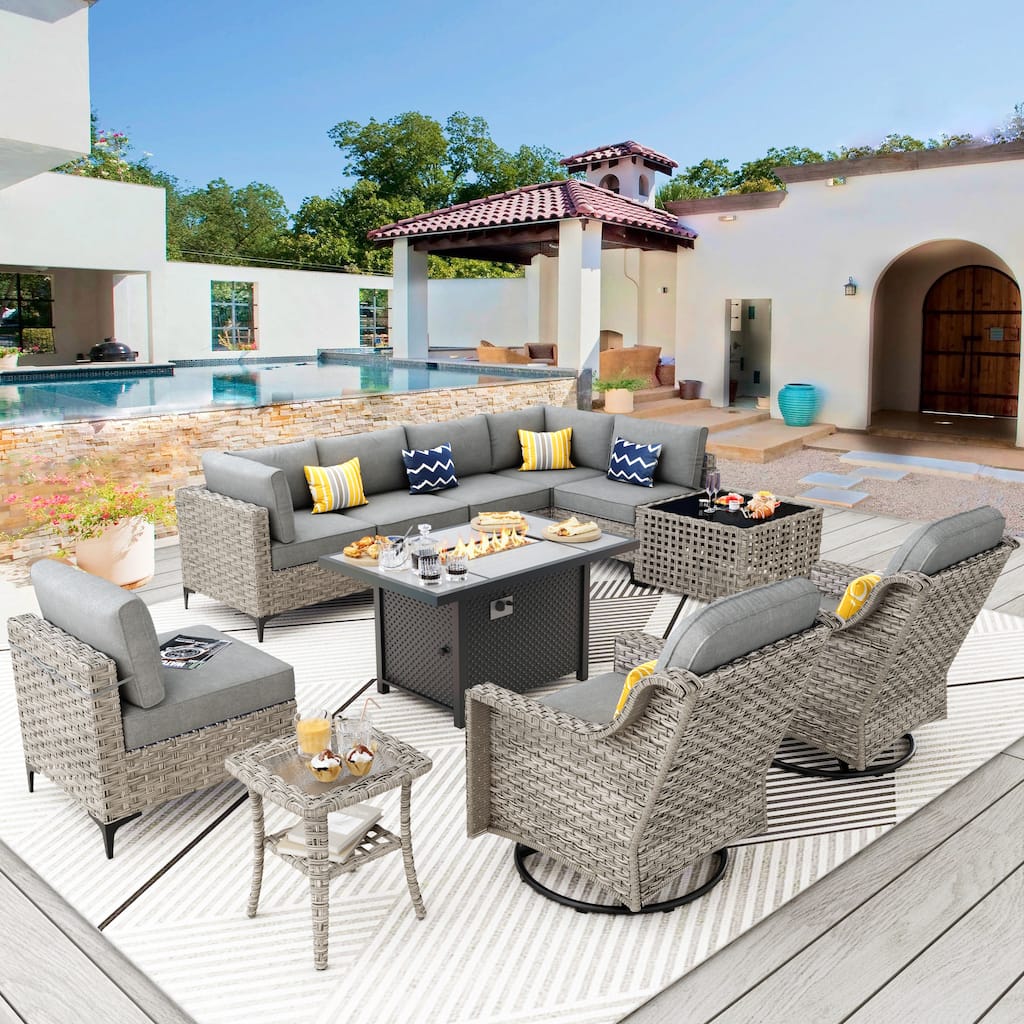 XIZZI 11-piece Patio Wicker Furniture Set with Fire Table