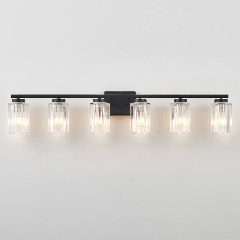 KAWOTI Modern Vanity Light with Cylinder Ribbed Glass Shade