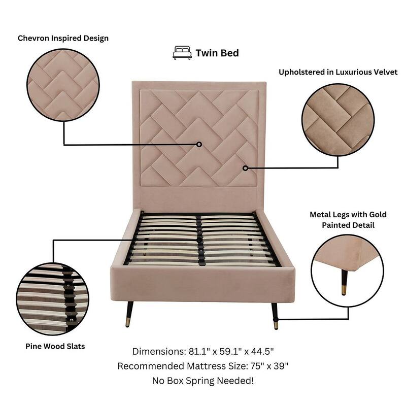 Manhattan Comfort Crosby Modern Velvet Upholstered Bed