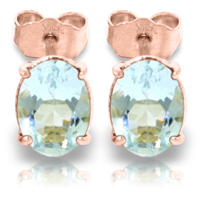 1.8 Carat 14K Solid Gold Stud Earrings Natural Aquamarine Gemstone - Rose