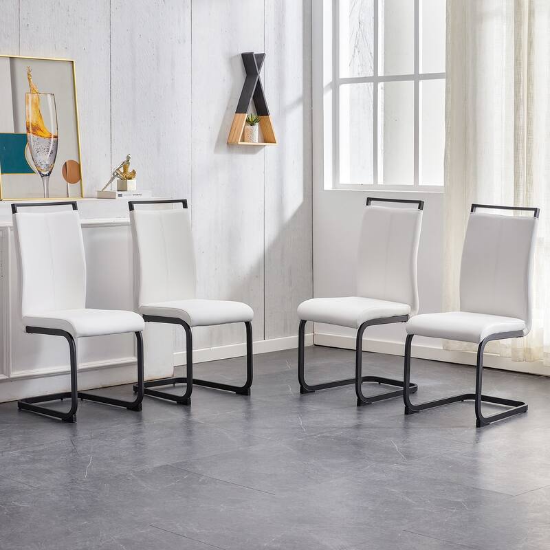 Modern Dining Chair, PU Faux Leather High Back Upholstered Side Chair with C-shaped Tube Black Coating Metal Legs