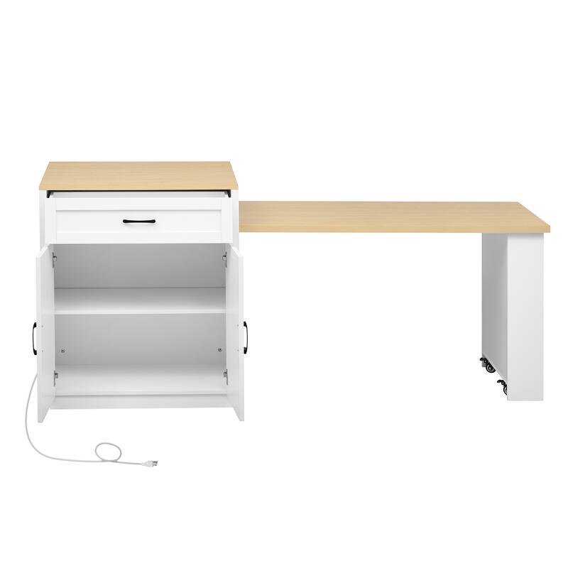 Kitchen Island with 2 Drawers and 2 Side Open Shelves