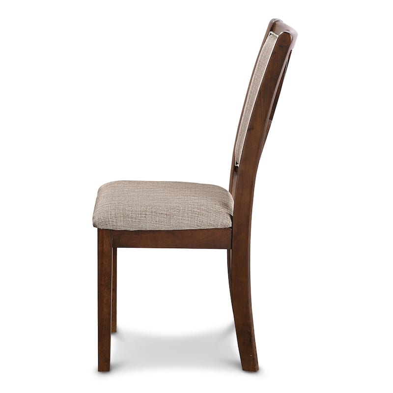 Han Dining Chair Set of 2, Light Brown Fabric, Cherry Brown Solid Wood