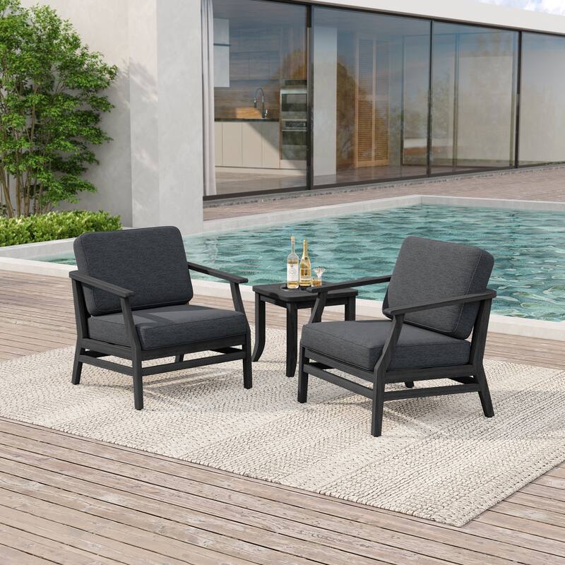 2 Set Patio Teak Wood Outdoor Chair and Side Table Set with Cushions