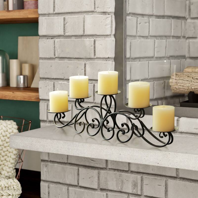 Adeco 5-pillar Iron Table Top Candle Holder - 24.4"x 4.5"x 6.5"