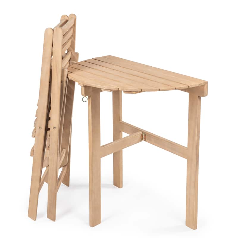 Nerja Classic French Country 3-Piece Acacia Wood Half-Round Outdoor Folding Bistro Set, Light Teak by JONATHAN Y