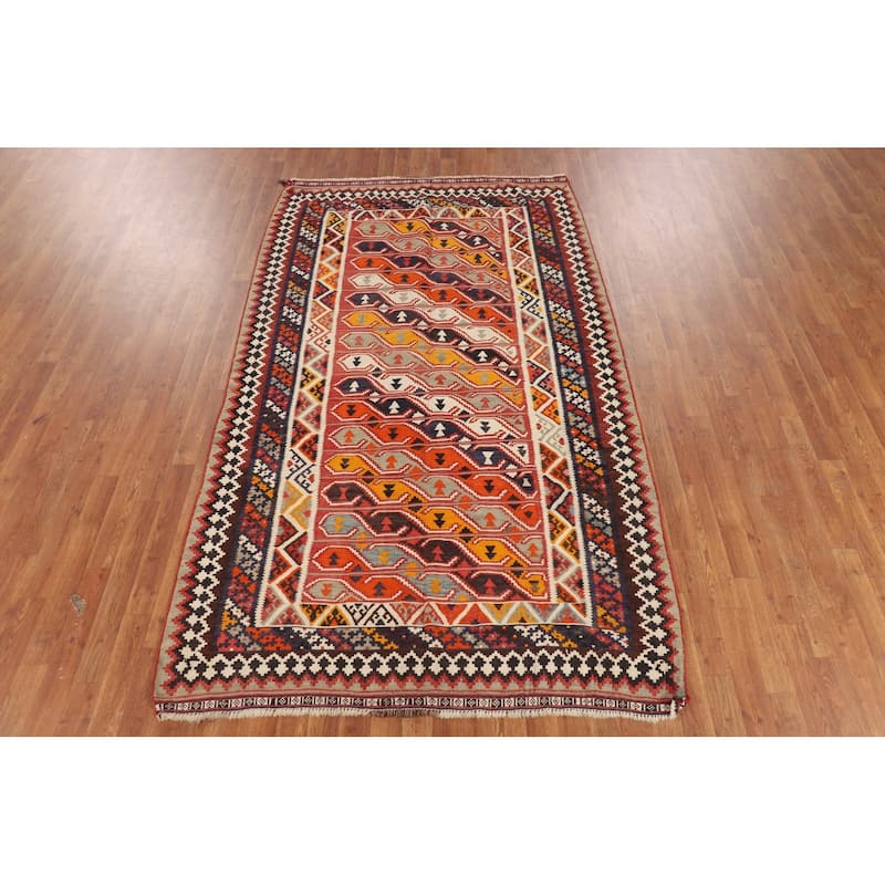 Vegetable Dye Kilim Qashqai Persian Vintage Rug Hand-Woven Wool Carpet - 5'1"x 8'8"