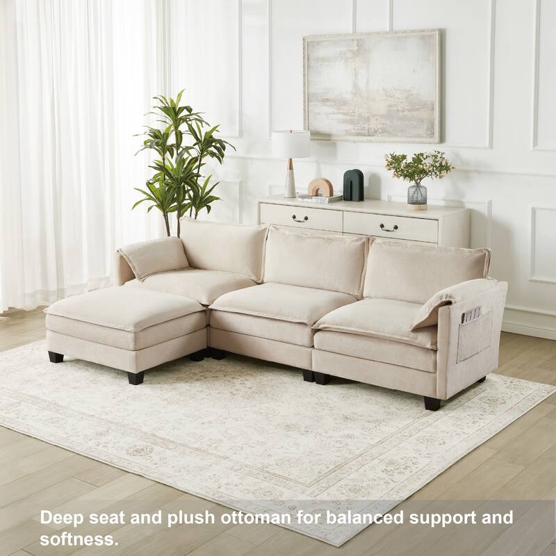 107-Inch L-Shaped Corner Sofa with Storage, Cotton-Linen Velvet 3-Seater for Living Room & Office