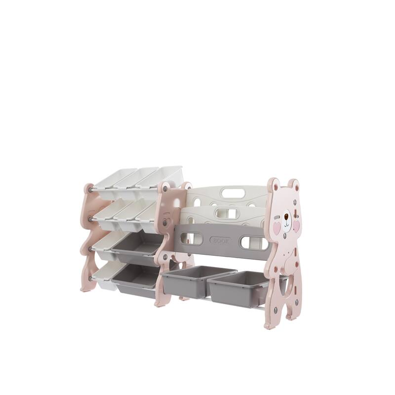 Kids Toy Storage Organizer, Toy Organizer with 2 Tier Bookshelf