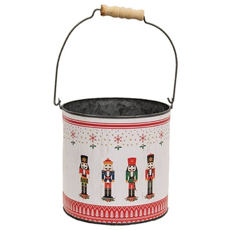 2/Set Nutcrackers on Parade Metal Buckets for Christmas Decor
