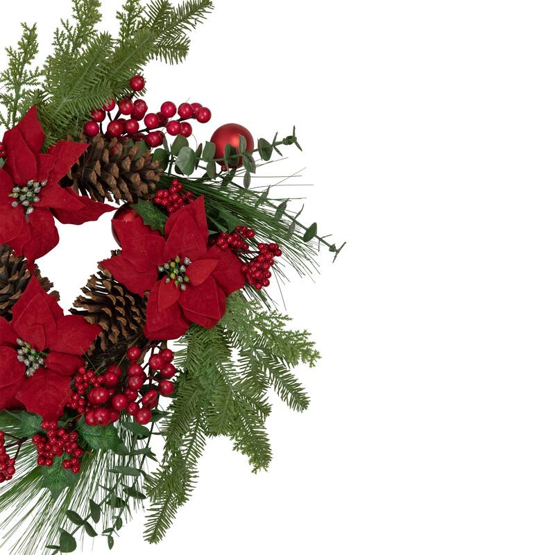 Artificial Red Berry and Poinsettia Christmas Wreath 22-Inch Unlit - 22"