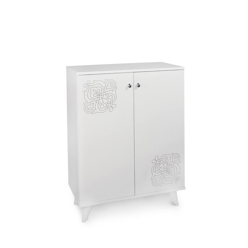 Wood Base Shoe Cabinet With Double Door - White