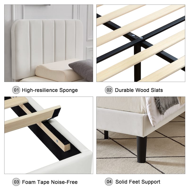 Javlergo Upholstered Platform Bed Frames with Height Adjustable Headboard, Sturdy Wooden Slats/Noise-free