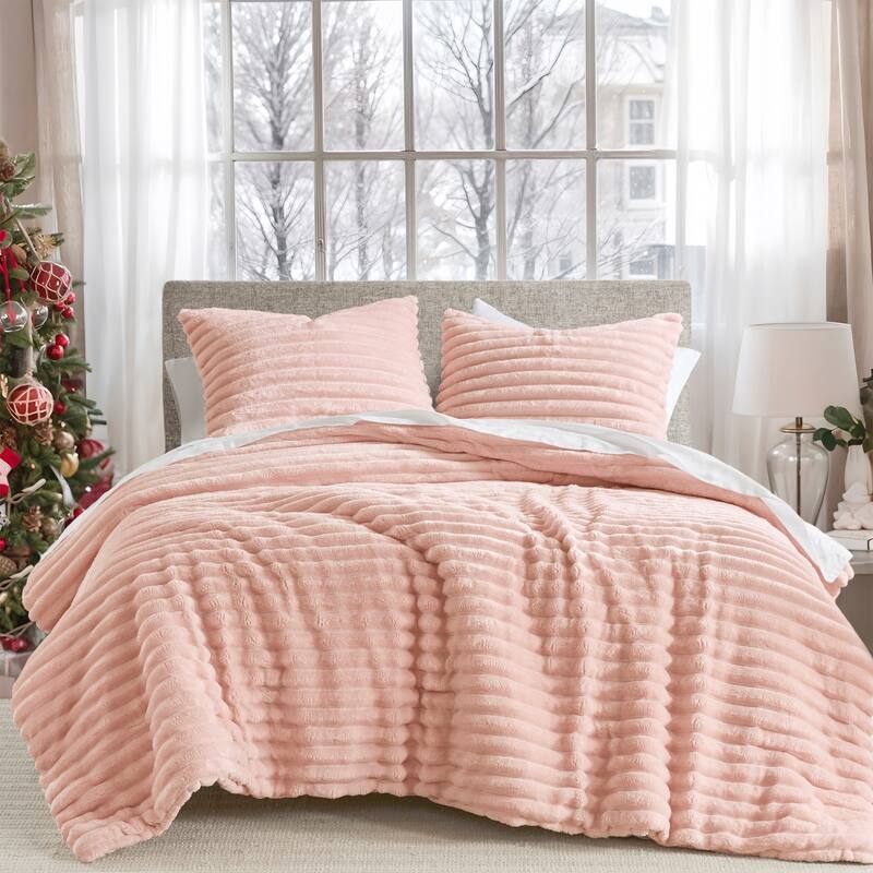 Chelsea Square Avril Fluffy Ribbed Plush Comforter Set - Pink - Twin