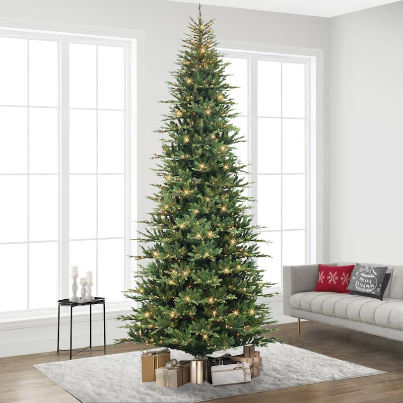 Puleo International 12 ft. Pre-Lit Slim Balsam Artificial Fir Tree