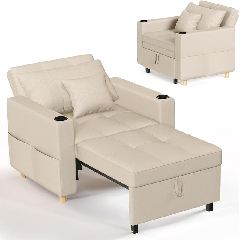 AECOJOY Sleeper Chair Extra Wide Convertible Chair Bed 3-in-1 Pull Out Single Sofa - Beige