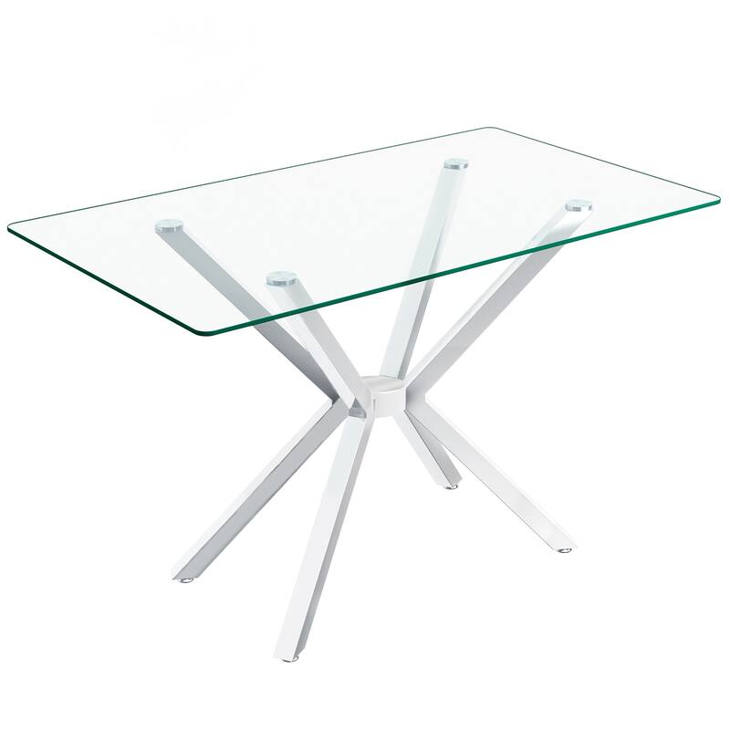 47.24" Rectangular Clear Tempered Glass Dining Table,Stylish Design with Metal Legs, Kitchen Table for Dining Room