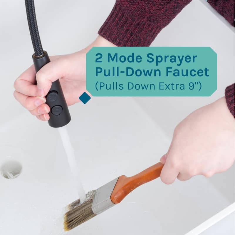 TEHILA Utility Sink Laundry Tub with Black High Arc Coil Faucet