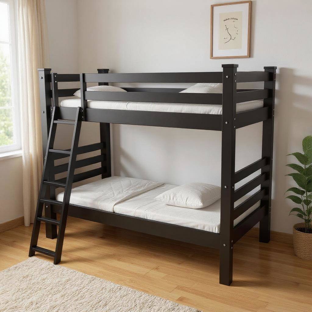 HomeRoots Black Twin Over Twin Solid Wood Bunk Bed